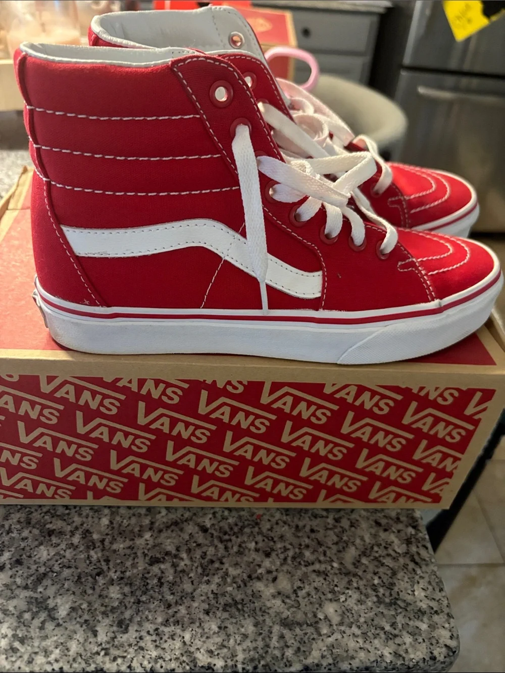 Vans Kids Red Canvas High-Top Sneakers with White Laces